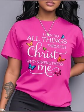 Faith Graphic Tee - Pink "I Can Do All Things Through Christ"